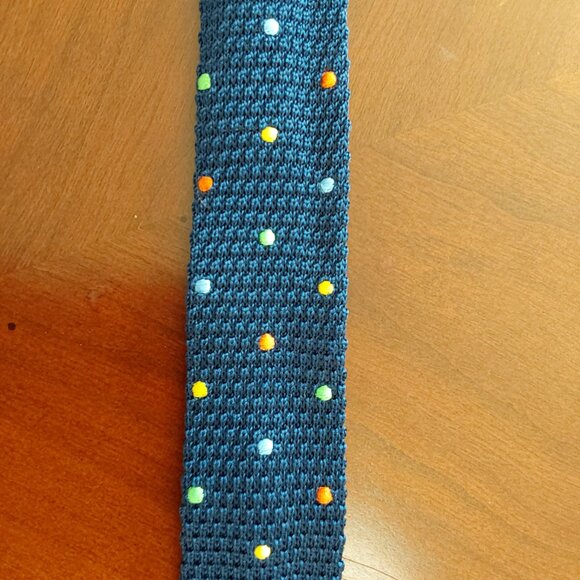 Tie, Colorful Polkadots on Navy Background, Thin - Picture 1 of 5